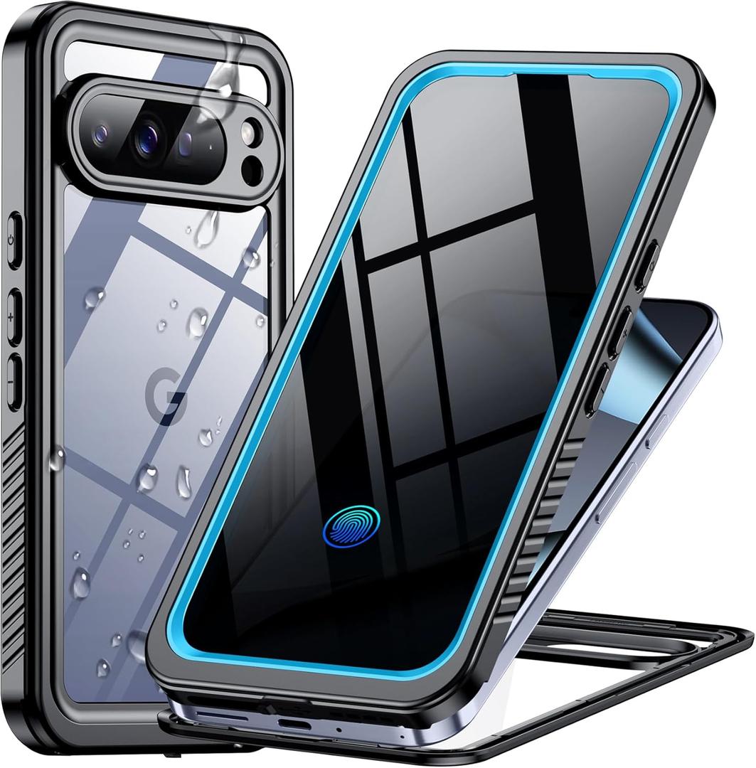 Temdan for Google Pixel 10 Pro XL Case Waterproof,Built-in Lens & Screen Protector[Full Body Shockproof][Military Dropproof][Dustproof][IP68 Underwater] for Pixel 10 Pro XL 6.8-Blue/Clear
