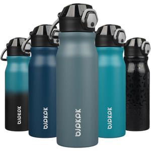 BJPKPK 25oz Insulated Water Bottle with Straw Stainless Steel Double Wall Water Bottles BPA Free Leak Proof Thermal Flask with Lockable Flip Lid,Dark Grey