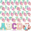 Jutom 104 Pcs Chenille Letter Patches Iron on Letters Patches Self Adhesive Chenille Embroidered Patch for Clothing(Classic,White, Pink, Purple, Blue)