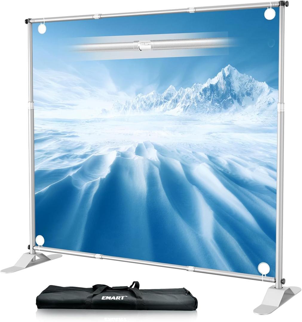 EMART 10x10 ft Heavy Duty Banner Backdrop Stand Kit, Adjustable Frame for Step and Repeat Backdrops, Ideal for Photography, Trade Shows, and Photo Booths, Sliver