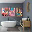 Framed Funky Bathroom Animal Wall Art set of 3, Tiger Leopard Zebra in Bathtub pictures Wall Decor, Pink Kitsch Aesthetic Animal Eclectic Posters Print Artwork for Restroom Bathroom (L12''W16'', Canvas)