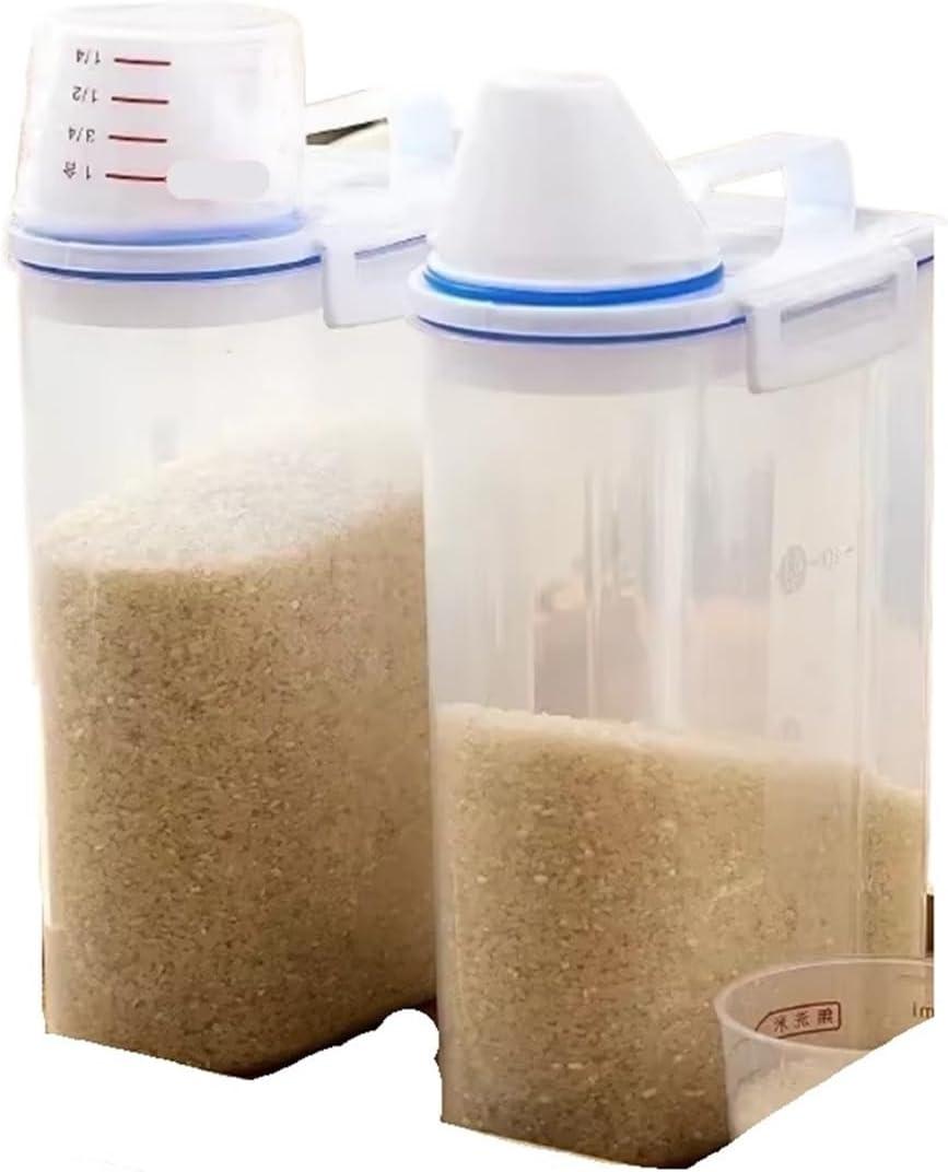 1/2/3Pcs 2KG Transparent Rice Bucket With Measuring Cup Cereal Storage Tank(2pcs)