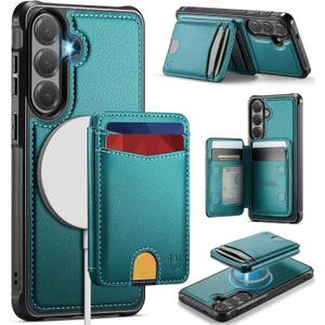 for Samsung Galaxy S26 Case Wallet Compatible with Magsafe, RFID Blocking Magnetic Card Holder 2 in 1 Detachable Kickstand Shockproof Phone Case for Galaxy S26 6.3" Bluish Green
