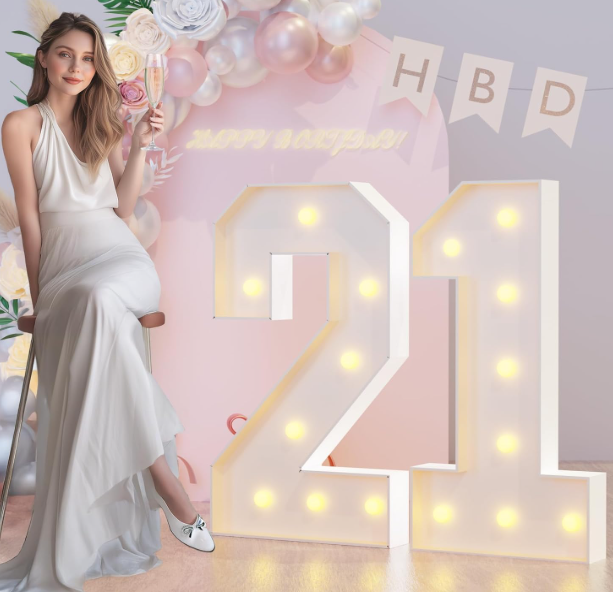 3FT Marquee Light Up Numbers 21th Birthday Decorations for Her Him, Large Marquee Numbers 21 TwentyOne Years Olds Party Decor, Big Mosaic Numbers Anniversary Decorations