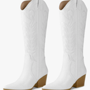 Arromic Cowboy Boots for Women Comfortable Womens Embroidered Western Cowgirl Knee High Boots Pointed Toe Zipper Chunky Heel Country Outfit Retro Tall Boots 6