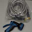 Stainless Steel 25FT Garden Hose with 10 Functions, Adjustable Spray Nozzle, Flexible Durable No Kink Leak Dog Proof Metal Water Hose for Yard Lawn