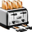 PYY Commercial 4-Slice Toaster for Restaurant - 1.57 Inch Wide Slots, Stainless Steel Body, 6-Level Browning Setting, Removable Crumb Tray, 1800W (225 Slices/Hour) - Ideal for Bread, Bagels, Breakfast (gray)