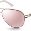 FONHCOO Aviator Sunglasses for Women Men Metal Frame UV400 Mirrored Sunglasses (Pink&white)