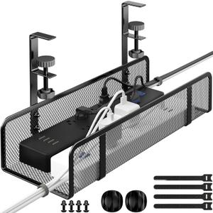Under Desk Cable Management Tray, Wire Management Desk Cable Organizer Cable Management Box, Cord Organizer Storage for Office, Home (1 Pack-Black)