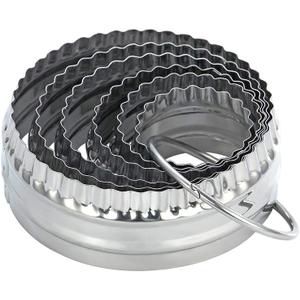 Fluted Cookie Cutters- Round Biscuit Cutters Set of 6 Pieces, Double Sided Fluted and Plain Edge Cookie Cutters, Stainless Steel