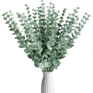 Sukh 24pcs Artificial Eucalyptus Stems - Faux Eucalyptus Branches Decor Fake Eucalyptus Plant artificial eucalyptus leaves for decoration Eucalyptus Bouquet Sprigs Leaves Flowers Greenery Wedding
