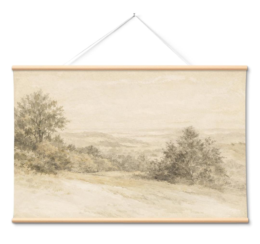 VIYYIEA Extra Large Canvas Wall Art, 54x36 Inch Soft Watercolor Landscape Painting, Tranquil Nature Scene with Trees and Hills Wall Decor for Living Room, Bedroom, Above Sofa