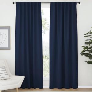 NICETOWN Blackout Living Room Curtains 80 inches Long, Black Out Curtain Panels for Bedroom - (Navy Color) W52 x L80, 1 Pair, Thermal Insulated Blackout Draperies Window Treatment