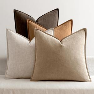 MIULEE Neutral Brown Linen Pillow Covers Pack of 4 Decorative Natural Fall Throw Pillow Covers Soft Accent Boho Farmhouse Couch Pillowcases Modern Spring Decor for Living Room Bed Sofa 18x18 Inch