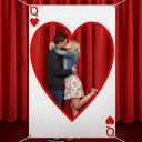 Frienda Casino Night Photo Booth Props Las Vegas Party Backdrop Decorations Set Large Hearts Poker Playing Card Photoshoot Red Heart Cutout Background for Birthday Party Photography Decorations