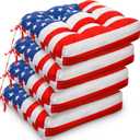 Geetery 4 Pcs July 4th Patriotic Decor Outdoor Chair Cushions with Ties for Patio American Flag Cushion Case for Dining Chairs Kitchen Home Living Room Independence Day Pool(15.5 x 15.5 Inch)