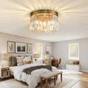Flush Mount Ceiling Light, Crystal Ceiling Light, Modern Crystal Chandelier Ceiling Chandelier. Suitable for Living Room, Bedroom, Dining Room Island, Gallery Entrance. (Gold)