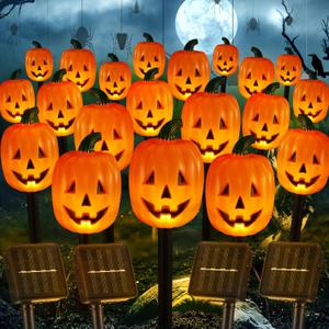 Retisee Halloween Pumpkin Pathway Markers Lights Solar Powered Pathway String Lights Light up Jack O Lantern Pumpkin Garden Stakes for Yard Lawn Tree Patio Walkway Driveway Party Decor (10 Pcs)