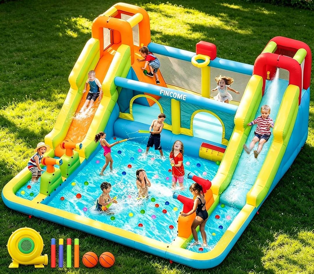 Inflatable Bounce House for Kids, Water Bounce House with Double Slides Indoor Outdoor, Bounce House Water Slide with Air Blower for Park Backyard Party Birthday (with 750W Blower), 15 ft L x 14 ft W x 7 ft H