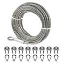 1/4" Stainless Steel Cable 50FT Wire Rope with Clamps and Thimble, 7X19 Strands Aircraft Cable for Zipline, Outdoor, Deck Railing, Heavy Duty Applications, Hanging, 6400lbs Breaking Strength