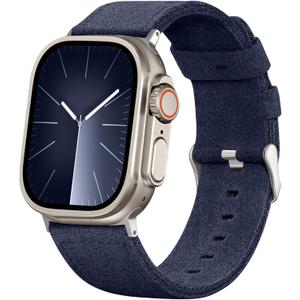 Bandsie Leather Band Compatible with Apple Watch Ultra 3/ Ultra 2/ Ultra Band 49mm 46mm 45mm 44mm 42mm for Men, Vintage Genuine Suede Leather Wristband Strap for iWatch Series 11 10 9 8 7 6 5 4 SE 3 2 1