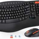 MEETION Wave Ergonomic Keyboard and Mouse Wireless, USB/Bluetooth Wave Ergo Keyboard with Wrist Rest, 4 DPI Adjustable Swing Wheel Silent Wireless Mouse Rechargeable for Windows/Mac/Android DirectorD