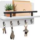 KISENG Key Holder Wall Mount, Decorative Key Rack with Shelf & 5 Sturdy Hooks, Rustic Key Hooks for Wall for Mail Organizer Hanging Dog Leash, Glasses, Wooden Key Hanger with Mounting Hardware