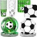 Domensi 200 Pcs Soccer Birthday Party Supplies for 50 Guests Includes 7 Inch 9 Inch Soccer Paper Plate 9 oz Disposable Cups and Napkins for Soccers Birthday Tableware Set Sports Party Decorations