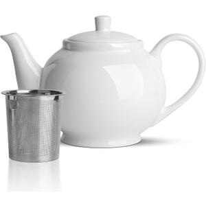 ComSaf Ceramic Teapot with Removable Infuser and Lid, Large Tea Pot with Stainless Steel Fine Mesh Strainer, 37 OZ Ceramic Tea Pot with Infusers for Loose Tea or Bags, White ComSaf Ceramic Teapot with Removable Infuser and Lid, Large Tea Pot with Stainless Steel Fine Mesh Strainer, 37 OZ Ceramic Tea Pot with Infusers for Loose Tea or Bags, White