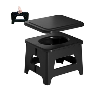 100kg Load Capacity Travel Potty, Foldable PP Portable Toilet for Adults with Lid as Stool Black for Camping, Picnic, BBQ, Outdoor