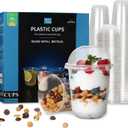 Songtaste 50 Pcs Disposable Plastic Cups,12 Oz Clear Plastic Parfait Cups with Dome Lids and No Hole,Dessert Yogurt Fruit Holders for Kids,Take Away Breakfast and Snacks,Cold Drinks,Ice Cream,Fruit