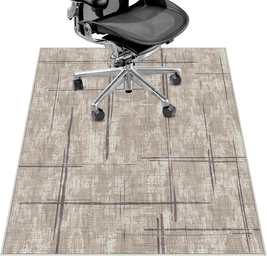 Office Chair Mat for Hardwood Floor&Tile Floor, 36"X 48" Heavy Duty Desk Chair Mat for Hard Floors, Under Desk Rug for Rolling Computer Chair, Anti Slip, Low Pile Carpet Floor-Khaki