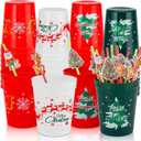 Ainibar 24 Pack Christmas Party Cups - 16oz Red, Green & White Stadium Cups with 24 Paper Straws, Festive Designs for Holiday Celebrations
