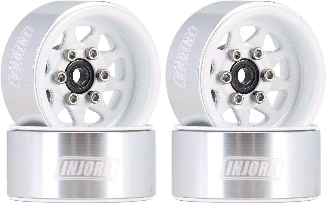 INJORA 1.0 Beadlock Wheel Stamped Steel Beadlock Deep Dish 1.0" Wheels for Axial SCX24 Gladiator Deadbolt Bronco C10 JLU Upgrade Parts(White)