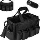 Large Cleaning Caddy Tote with Removable Divider, Heavy-Duty Wearable Apron Organizer with Pockets for Housekeeping, Cleaning Supplies, Tools (Black)