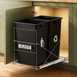 Double Pull Out Trash Can Under Cabinet with Handle, 37 QT Basic | Under Sink Pull Out Kit with Full Extension Slide, Easy Installation for Kitchen Cabinet Organizer, Trash Bin Not Included