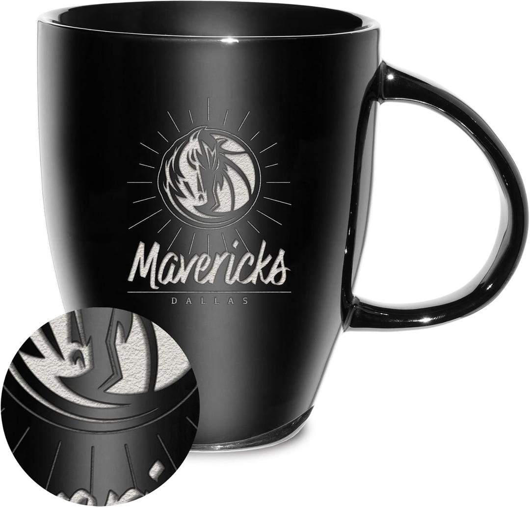 Rico Industries NBA Basketball Sunburst 18oz Laser Engraved Ceramic Lustre Mug