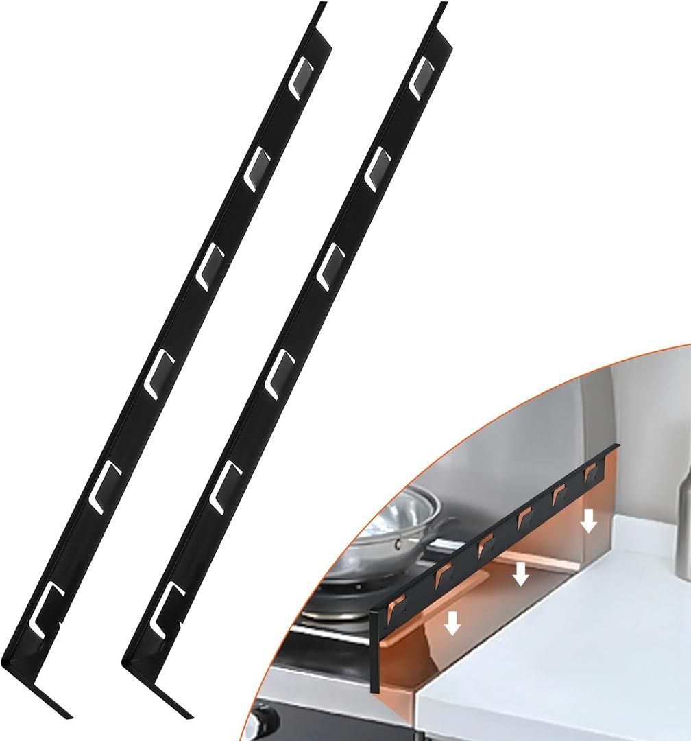 Stove Gap Covers, 25.6" Long & 0.4" Wide Stove Counter Side Gap Guards, Oven Gap Filler with Aluminum, Heat Resistant and Easy to Clean, Range Trim Kit, Left and Right 2 PCS(Black)