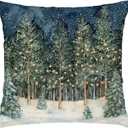 Rustic Christmas Forest Pillow Covers 18x18, Farmhouse Christmas Decor, Xmas Winter Snowflake Forest Decorative Throw Pillow Covers for Home Bedroom Living Room