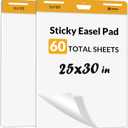 SUNEE Sticky Easel Pads, 25x30 Inches, 30 Sheets/Pad, 2 Pack Self Stick Flip Chart Paper for Whiteboards, Premium Large White Chart Paper
