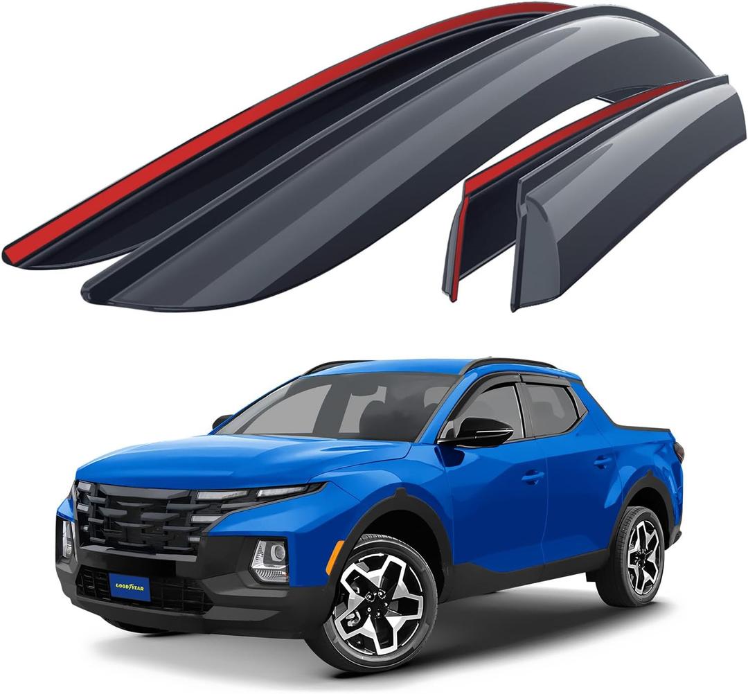 Goodyear Shatterproof Window Deflectors for Hyundai Santa Cruz 2022-2025, Tape-on Rain Guards, Window Visors, Vent Deflector Visor, Car Accessories, 4 pcs. - GY008709 (For Santa Cruz 22-25)