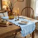 HunnmingRe Blue Ruffled Table Runner 72 inch Scalloped Table Runner Cotton Flounces Washable Shabby Farmhouse Rustic Home Kitchen Decoration for Wedding Rectangle Bride Shower Christmas Party