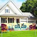 Wild West Banner 118x20 Inch Western Cowboy Backdrop with Bull Skull Sign Cartoon Town Design for Country Party Decorations Bar Saloon Ranch Wall Decor for Outdoor Event (Desert Tones)