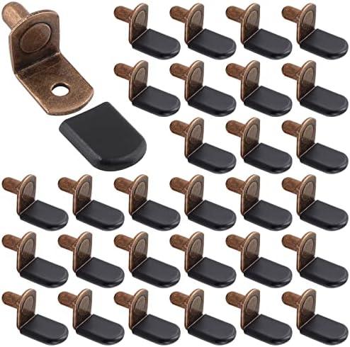Biaungdo 30 Pcs Shelf Support Pegs, 1/4 Inch L-Shaped Clips with Rubber Sleeve, Cabinet Shelf Pegs for Bookshelves Glass Corner Shelf Cabinet Furniture, Antique Bronze
