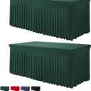 Table Skirt for 4 Foot Tables - 2 Pack One-Piece Hunter Green Tablecloths and Skirt, Wrinkle Resistant Ruffles Elastic Cover for Banquets, Weddings, Events, Parties (48" x 30" (Rectangular) 2Pack)