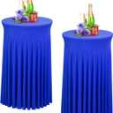 Babenest 24"x 43" Round Cocktail Table Skirt, 2 Pack Spandex Stretch Round Tablecloths Natural Wavy Drapes, Fitted High Top Bar Cocktail Table Covers for Wedding Party Birthday Banquet (Royal Blue)