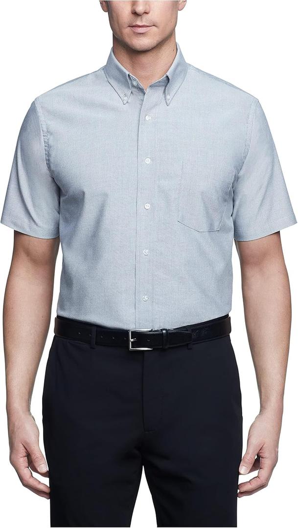 Van Heusen Men's Short Sleeve Dress Shirt Regular Fit Oxford Solid (17.5"-18" Neck)