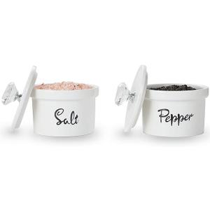 HAOTOP Salt and Pepper Bowls with Crystal Lid, 12.5 oz Ceramic Salt Pepper Container for Countertop,Farmhouse Kitchen Decor, Set of 2 (Silver)