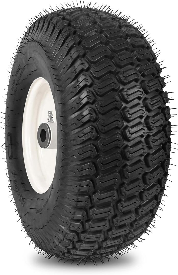 15x6.00-6nhs Lawn Mower Front Tire 4 Ply Tubeless 15x6x6 Lawn Mower 570 Lbs Tire and Wheel with 3/4" Bushing and 6 Spacers, Replacement for Garden Lawn Tractor Riding Lawn Mower, 1 Pack (White)