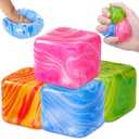 4 Pcs Stress Cube Bulk Ice Cube Stress Ball Anxiety Relief Soft Squeeze Sensory Ball for Party Favors Prizes Goodie Bag Stuffers (Pink,Blue,Green,Orange)